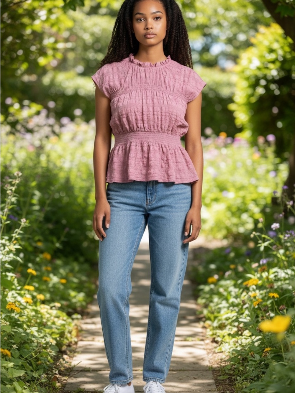 JASAMBAC Pink Textured Smocked Peplum Sleeveless Top size xxl
